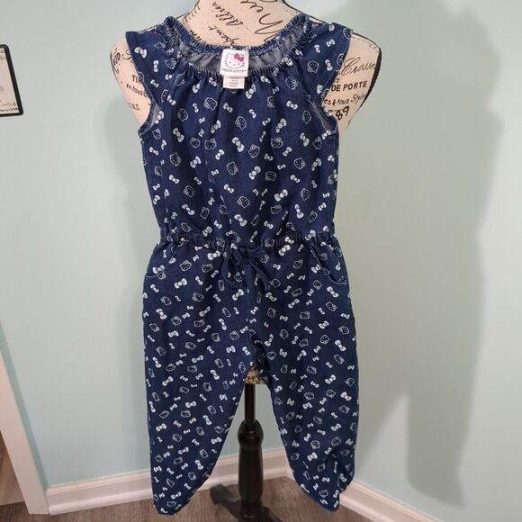 Hello kitty little Girls Printed Denim Jumpsuit 4 - Picture 1 of 5